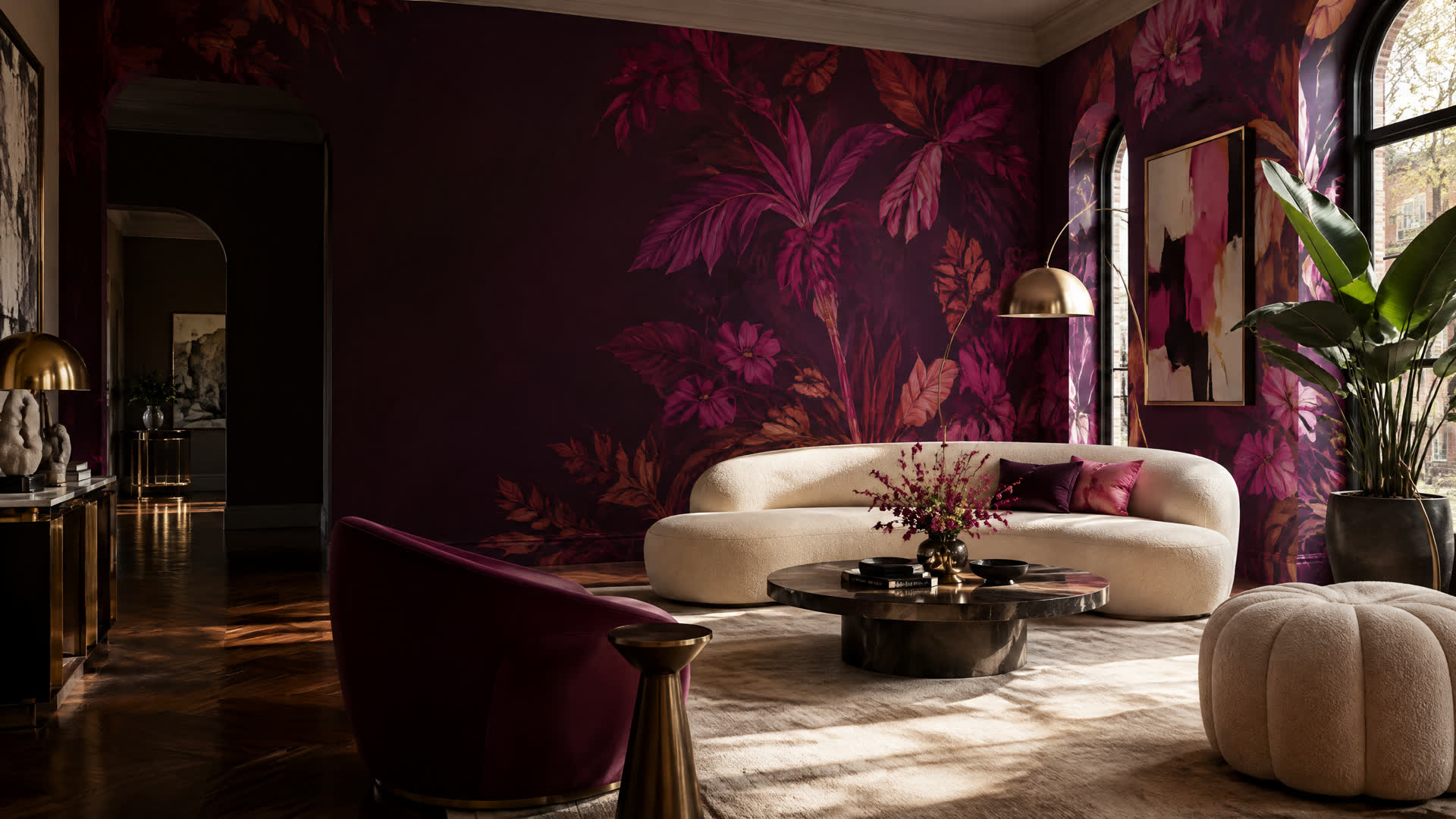 Professional interior featuring expertly installed wallpaper by Lowell Projects